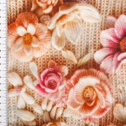 Alpenfleece Stoff Digitaldruck Strickoptik Blüten wollweiß rosa 1,50m Breite
