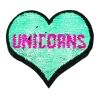Applikationen Aufnäher Wendepailletten Herz LOVE UNICORNS pink türkis 19x16cm