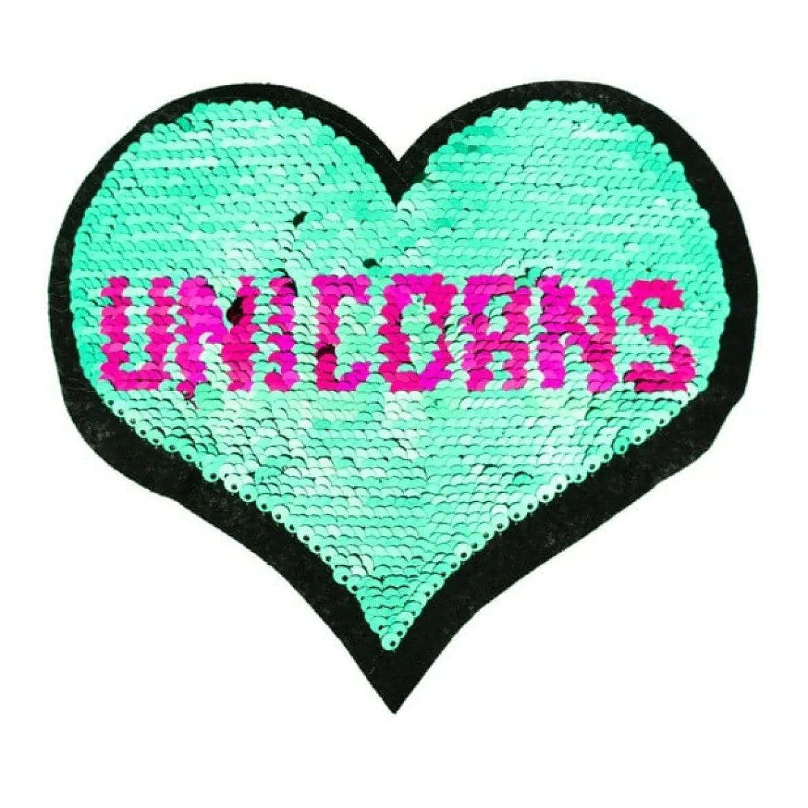 Applikationen Aufnäher Wendepailletten Herz LOVE UNICORNS pink türkis 19x16cm