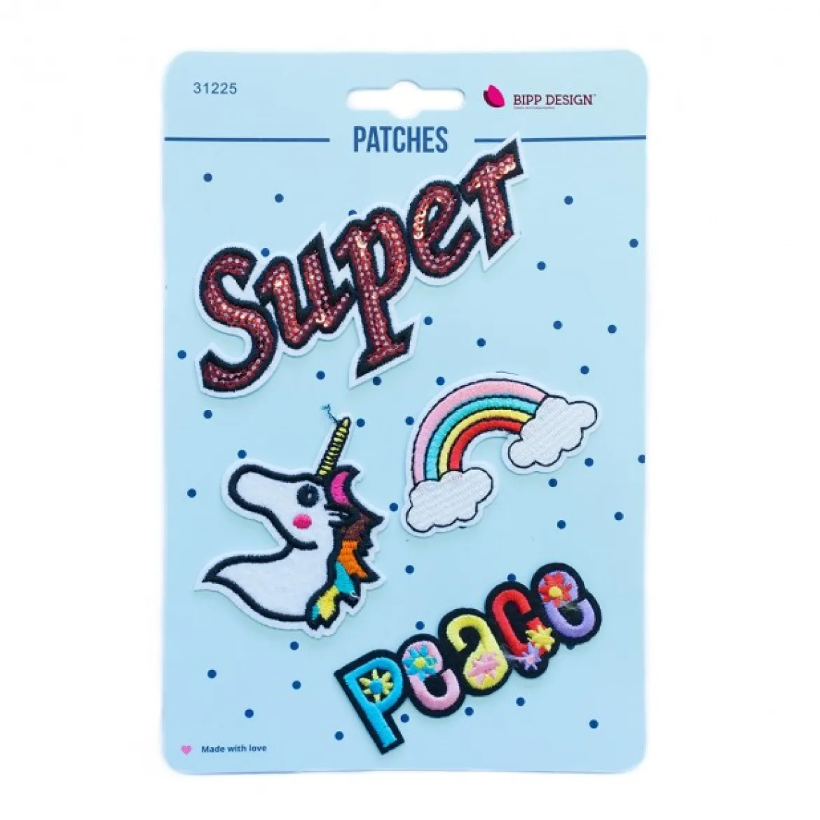 Applikationen Set 4 Stück Einhorn Super Regenbogen Peace