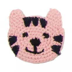 Applikation Häkel Baumwolle Katze rosa schwarz 5x4,5cm