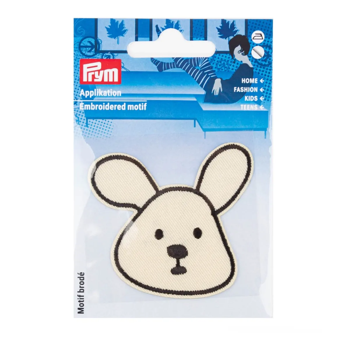 Applikation Hund selbstklebend/aufbügelbar cremeweiß schwarz 67x60mm von Prym