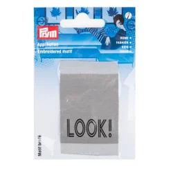 Applikation LOOK! Jeanslabel zum Aufnähen grau 46x74mm von Prym