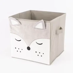 Aufbewahrungsbox Fuchs Samtoptik grau weiß 29x29cm