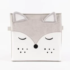 Aufbewahrungsbox Fuchs Samtoptik grau weiß 29x29cm