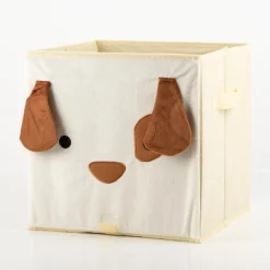 Aufbewahrungsbox Hund faltbar mit Henkeln hellbeige 29x29x29cm