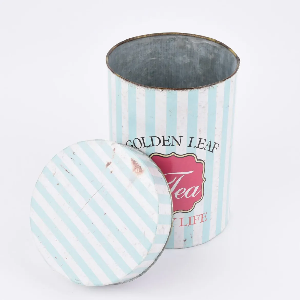 Aufbewahrungsdose Retro Tea Blech hellblau weiß 16x22cm
