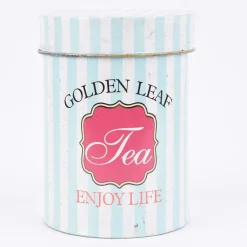 Aufbewahrungsdose Retro Tea Blech hellblau weiß 16x22cm