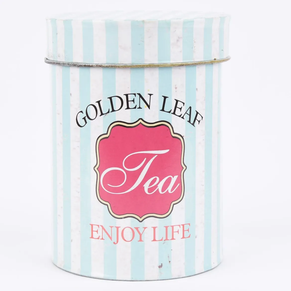 Aufbewahrungsdose Retro Tea Blech hellblau weiß 16x22cm