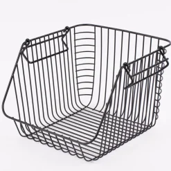 Aufbewahrungskorb zum Stapeln hoch Metallgitter schwarz 27x30x22cm