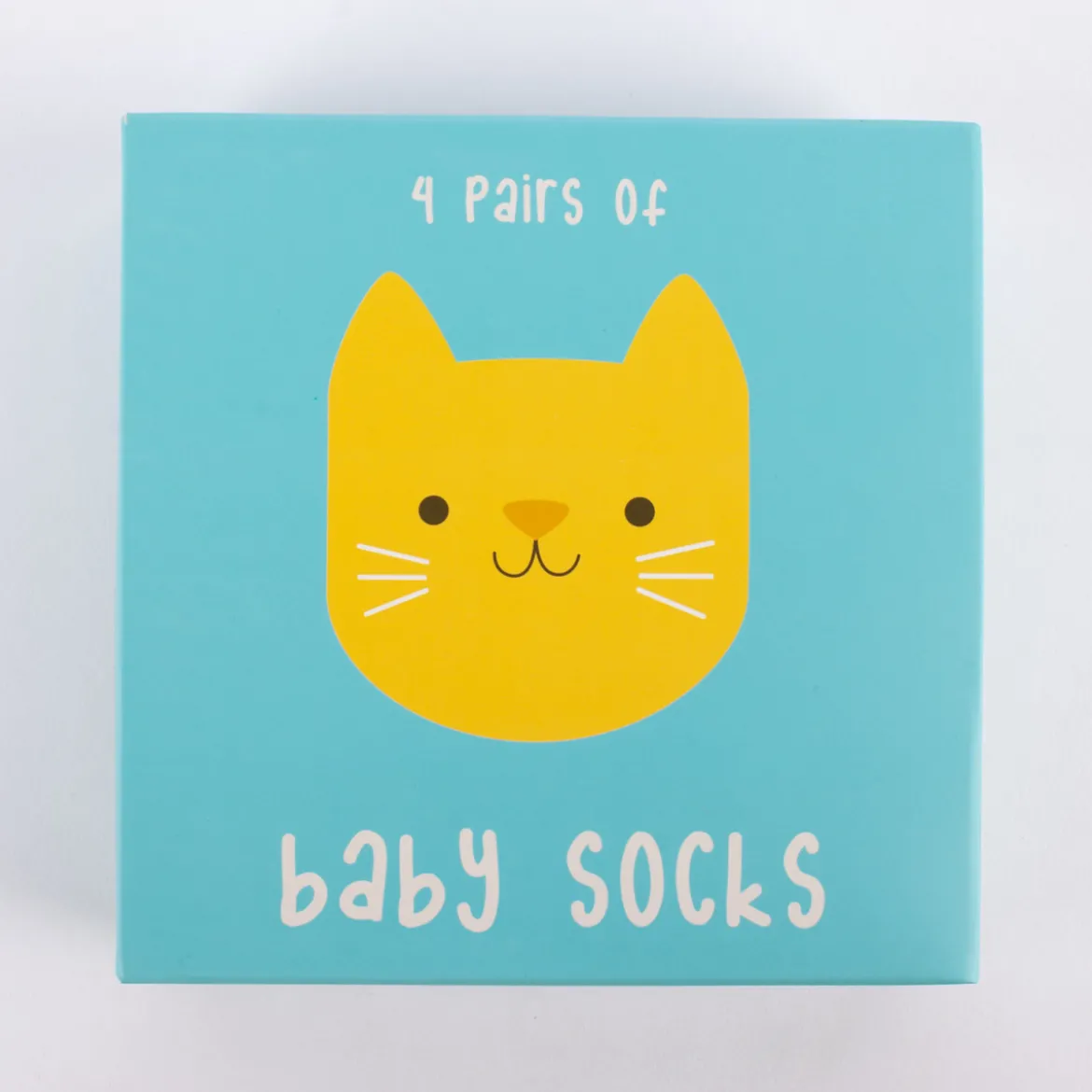 Baby Söckchen Katze Cookie 4er Set in Geschenkbox grün blau rot braun 13,5x13,5cm