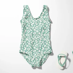 Badeanzugstoff UPF 50 bi-elastisch recycelt Leo grün wollweiß 1,50m Breite