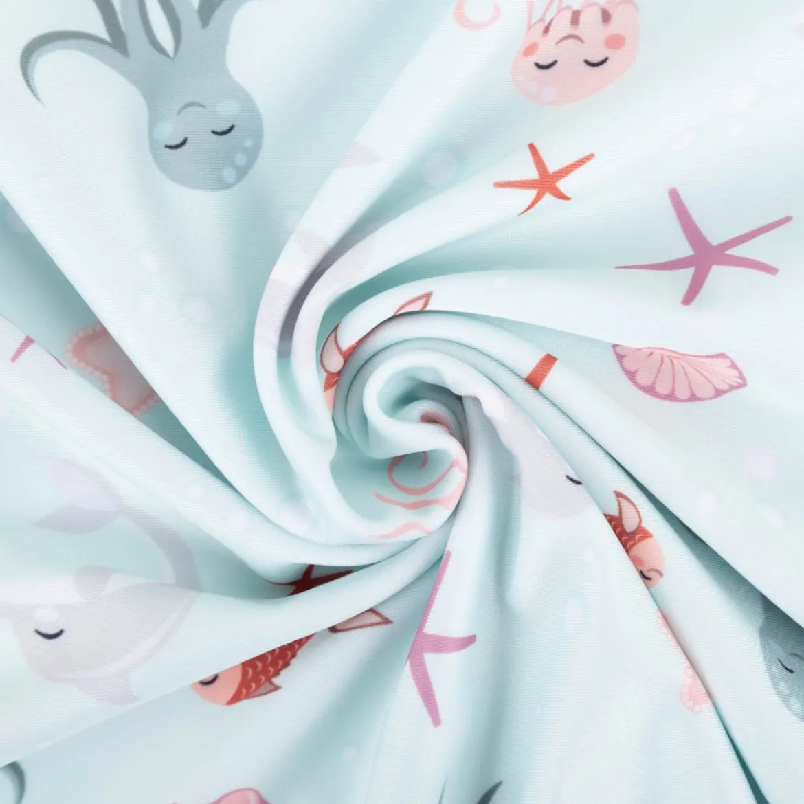 Badeanzugstoff UPF 50 bi-elastisch recycelt Sea Life mint 1,50m Breite