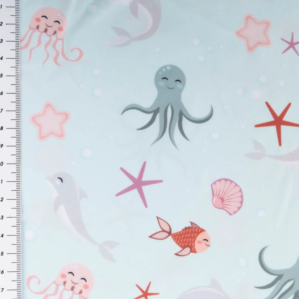 Badeanzugstoff UPF 50 bi-elastisch recycelt Sea Life mint 1,50m Breite