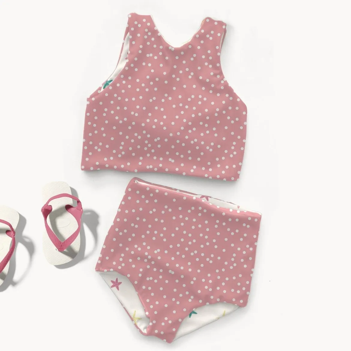 Badeanzugstoff UPF 50 bi-elastisch recycelt Punkte rosa 1,50m Breite