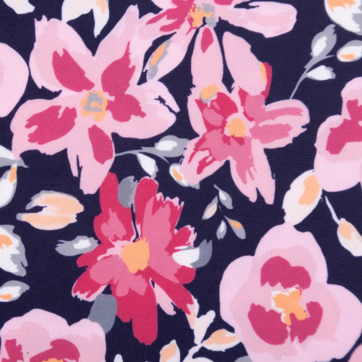 Badeanzugstoff UPF 50 bi-elastisch recycelt Blüten rosa dunkelblau 1,50m Breite