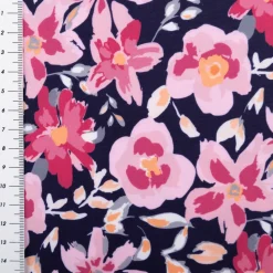 Badeanzugstoff UPF 50 bi-elastisch recycelt Blüten rosa dunkelblau 1,50m Breite