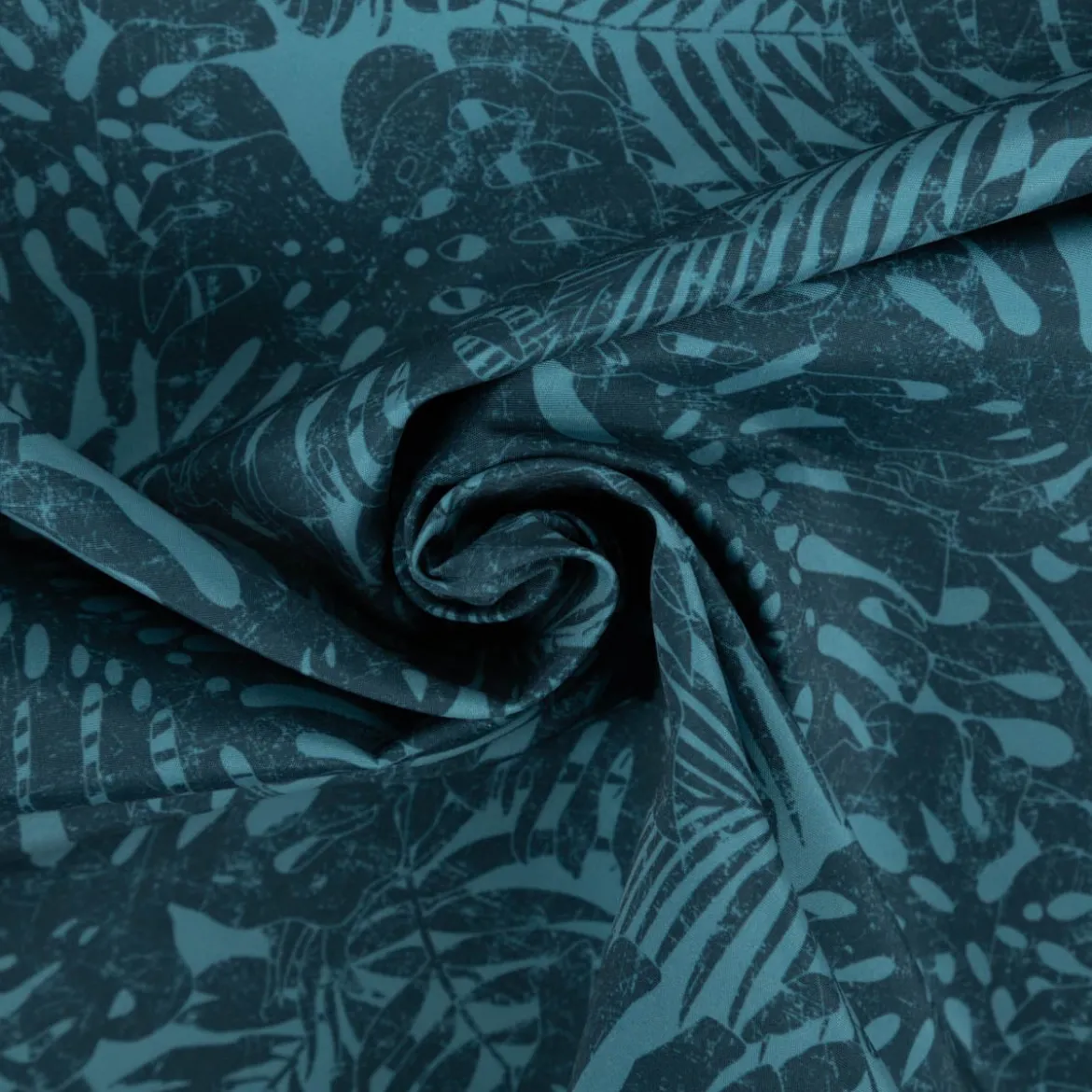 Badeshorts Stoff Monstera Blätter recycelt wasserabweisend schnell trocknend petrol 1,48m Breite