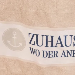 Badetuch aus Baumwolle Zuhause ist wo der Anker fällt Streifen Anker beige blau weiß 70x140cm von La Vida