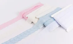 Batiststickereiband Spitzenband Blumen blau Breite: 4,5cm