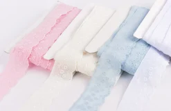 Batiststickereiband Spitzenband Blumen blau Breite: 4,5cm