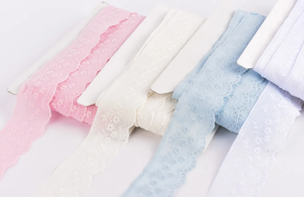 Batiststickereiband Spitzenband Blumen blau Breite: 4,5cm