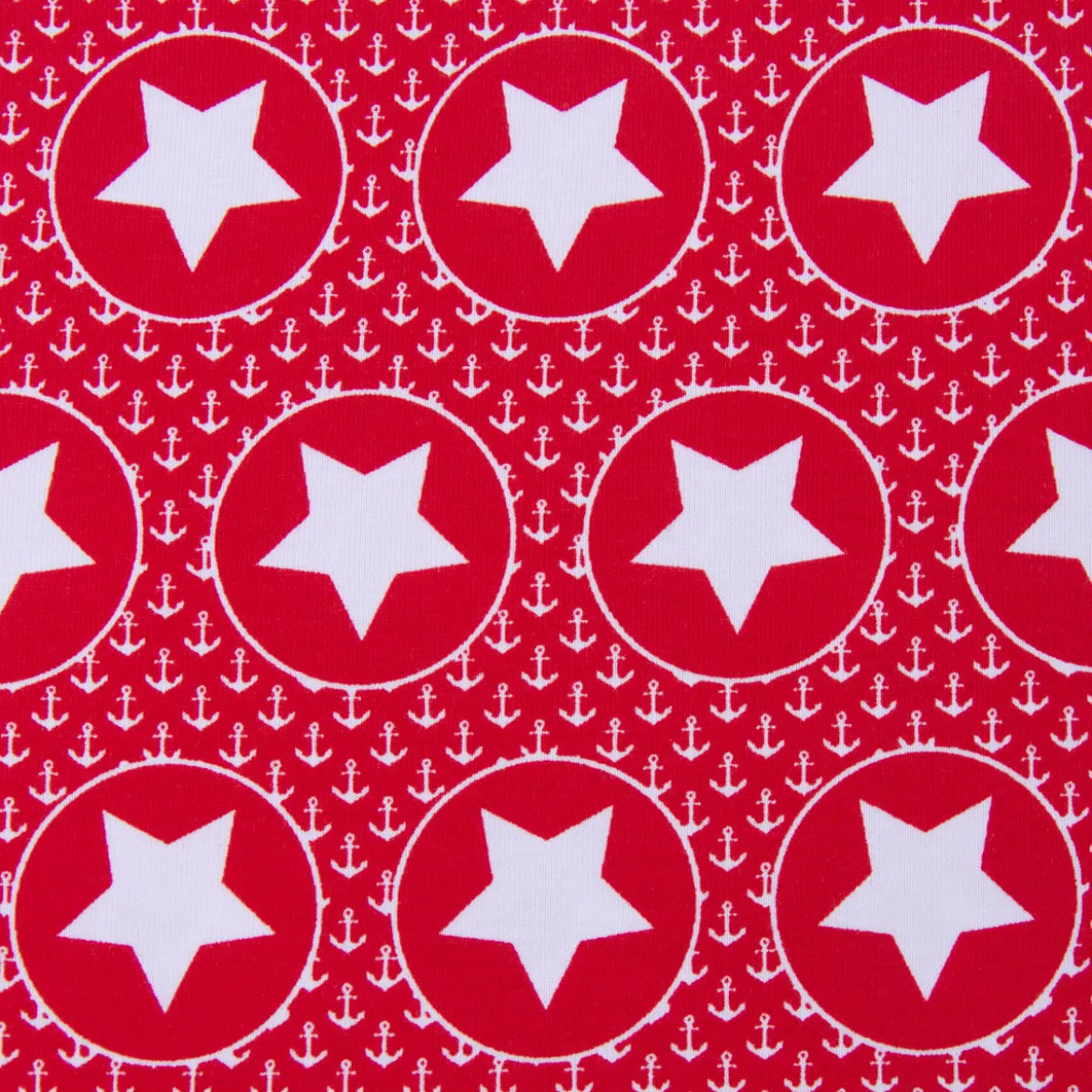 Baumwolljeresy Jersey BIPP Design Mini Anker Sterne Kreis rot weiß 1,50m Breite