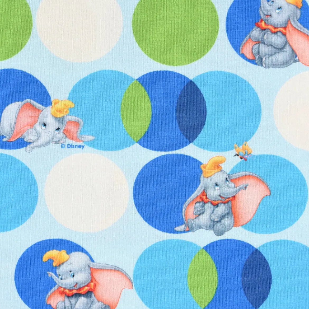 Baumwolljersey Digitaldruck Disney Dumbo Kreise blau grün creme 1,5m Breite