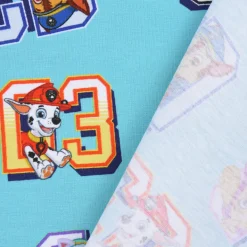 Baumwolljersey Digitaldruck Paw Patrol Startnummer Sterne türkis bunt 1,5m Breite