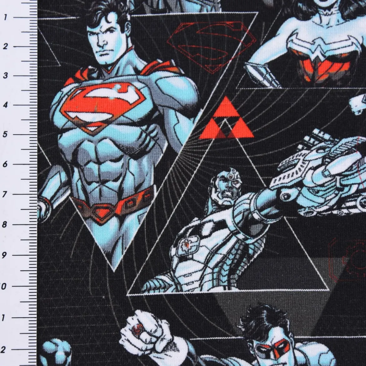Baumwolljersey Digitaldruck Justice League Superhelden schwarz blau rot 1,5m Breite