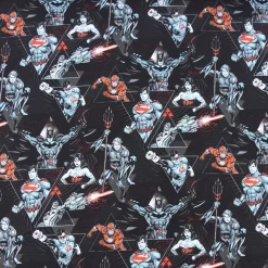 Baumwolljersey Digitaldruck Justice League Superhelden schwarz blau rot 1,5m Breite