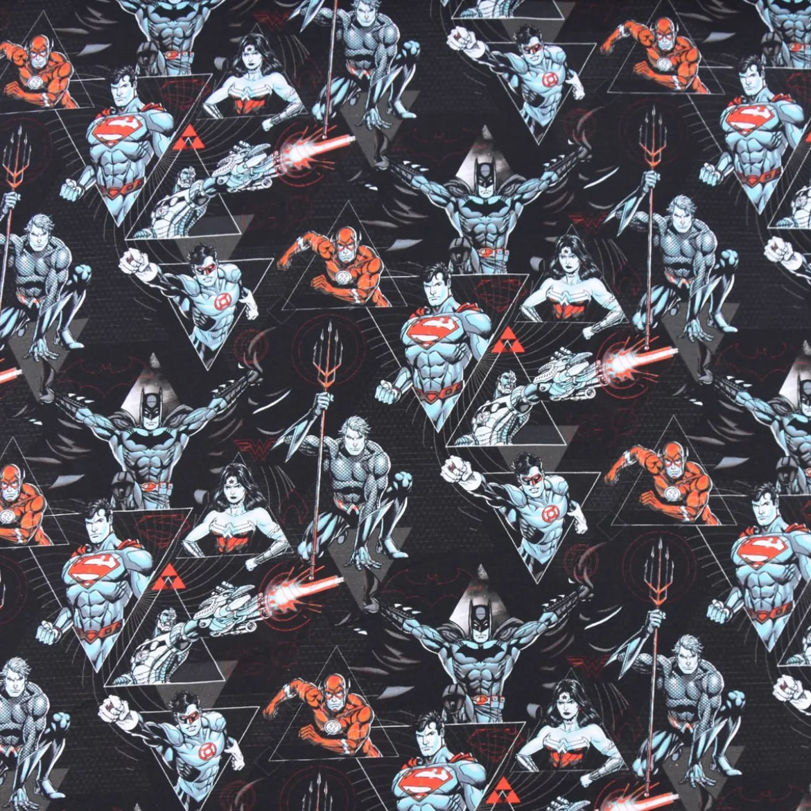Baumwolljersey Digitaldruck Justice League Superhelden schwarz blau rot 1,5m Breite
