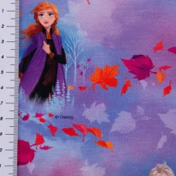 Baumwolljersey Digitaldruck Frozen Die Eiskönigin Anna und Elsa im Wald lila blau 1,5m Breite