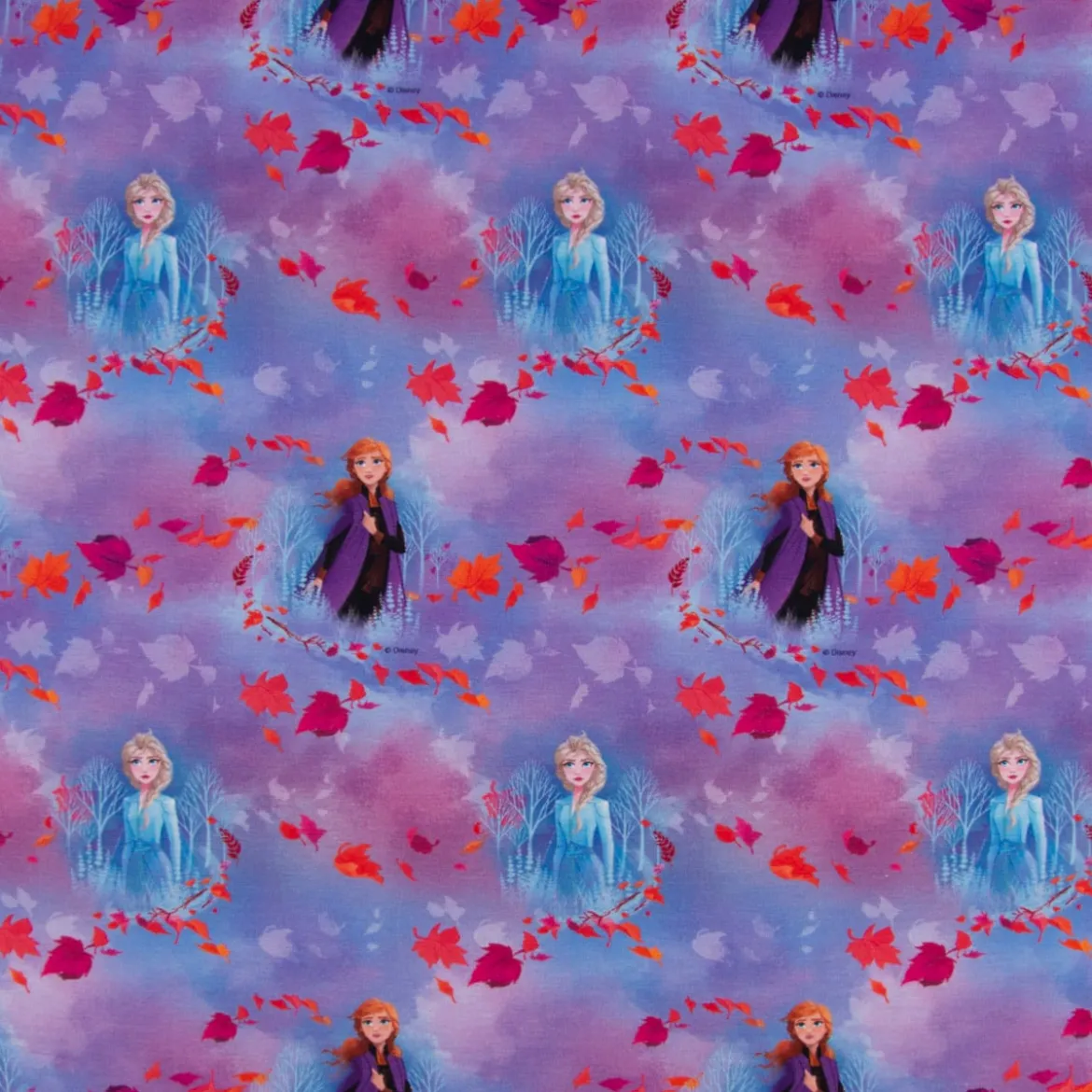 Baumwolljersey Digitaldruck Frozen Die Eiskönigin Anna und Elsa im Wald lila blau 1,5m Breite