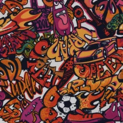 Baumwolljersey Jersey Cool Graffiti Monster Auto weiß rot pink orange 1,5m Breite