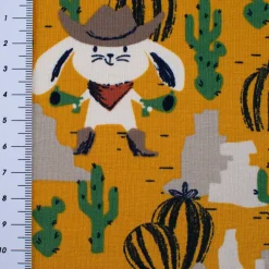 Baumwolljersey Jersey Cowboy Hase Bär Lasso ockergelb beige braun 1,5m Breite