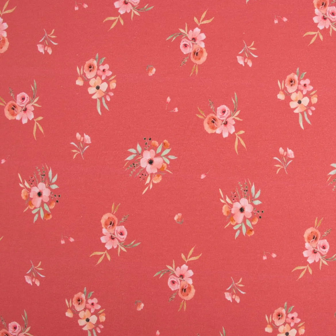 Baumwolljersey Jersey Digitaldruck Aquarell Blumen Blätter Gräser rosa grün 1,4m Breite
