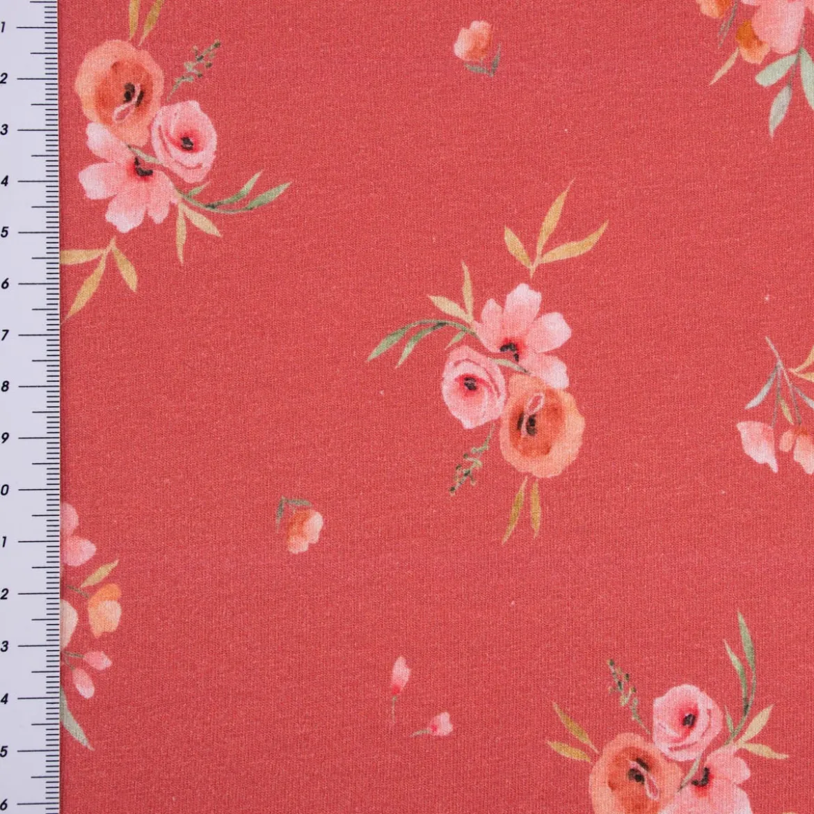 Baumwolljersey Jersey Digitaldruck Aquarell Blumen Blätter Gräser rosa grün 1,4m Breite