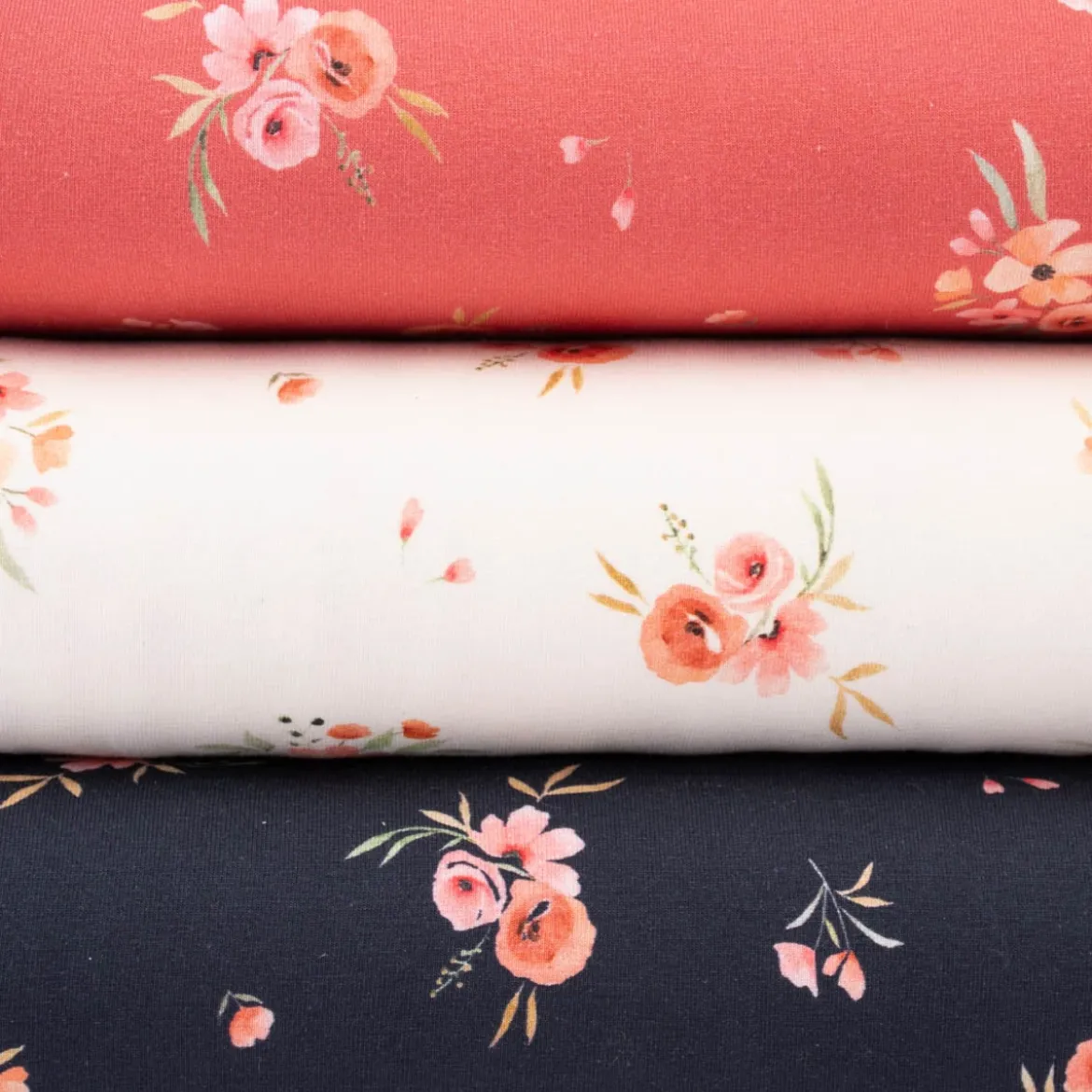 Baumwolljersey Jersey Digitaldruck Aquarell Blumen Blätter Gräser rosa grün 1,4m Breite