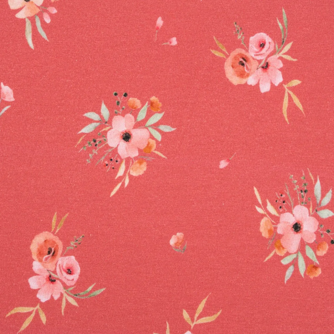Baumwolljersey Jersey Digitaldruck Aquarell Blumen Blätter Gräser rosa grün 1,4m Breite