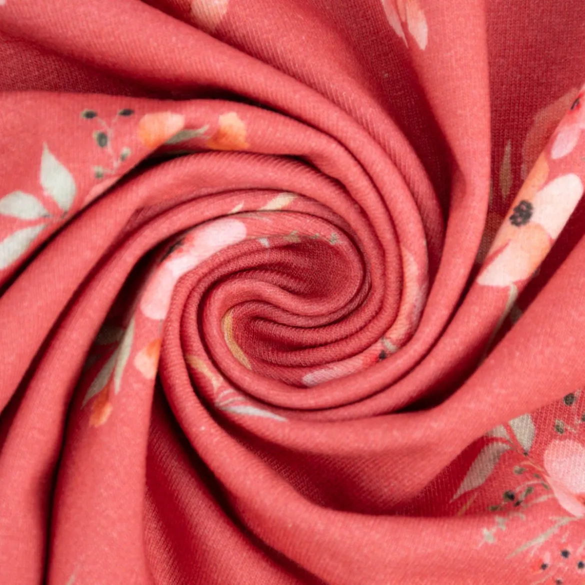Baumwolljersey Jersey Digitaldruck Aquarell Blumen Blätter Gräser rosa grün 1,4m Breite
