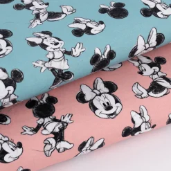 Baumwolljersey Jersey Digitaldruck Minnie Maus hellblau schwarz weiß 1,45m Breite