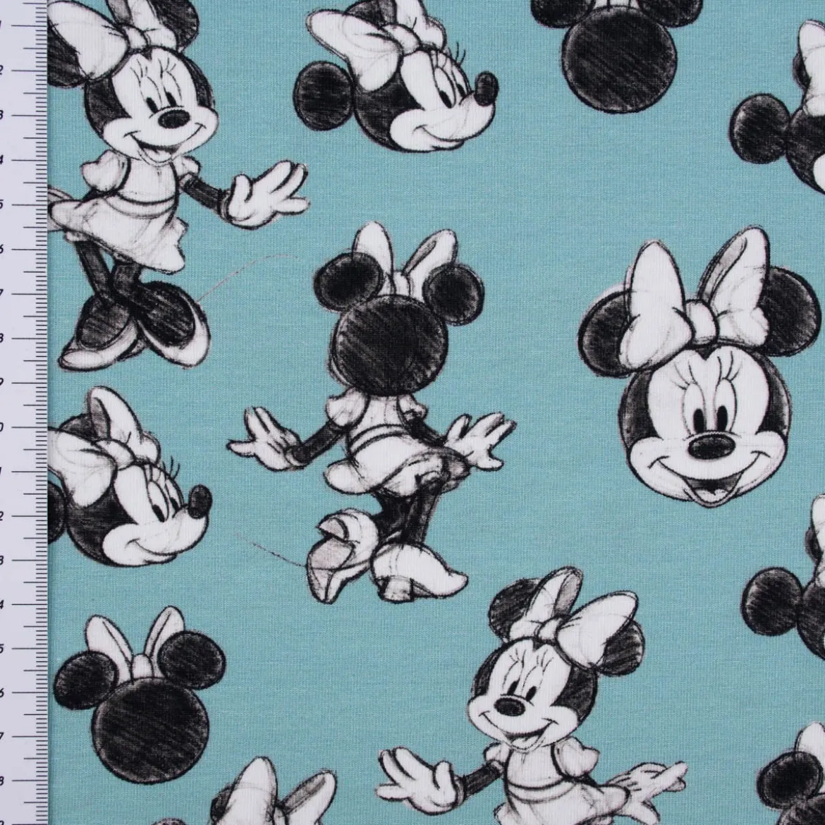 Baumwolljersey Jersey Digitaldruck Minnie Maus hellblau schwarz weiß 1,45m Breite