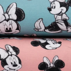 Baumwolljersey Jersey Digitaldruck Minnie Maus hellblau schwarz weiß 1,45m Breite