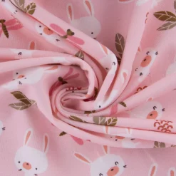 Baumwolljersey Jersey DOLALI Hase Biene Sträucher rosa bunt 1,5m Breite
