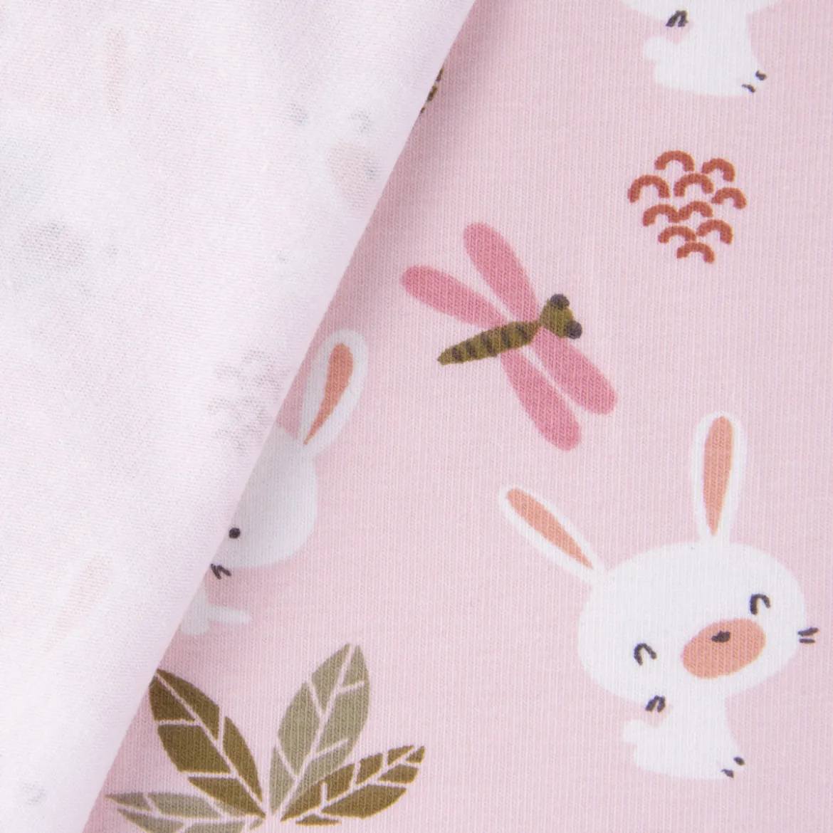 Baumwolljersey Jersey DOLALI Hase Biene Sträucher rosa bunt 1,5m Breite