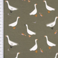 Baumwolljersey Jersey GUSGUS Gänse khaki-grün 1,5m Breite