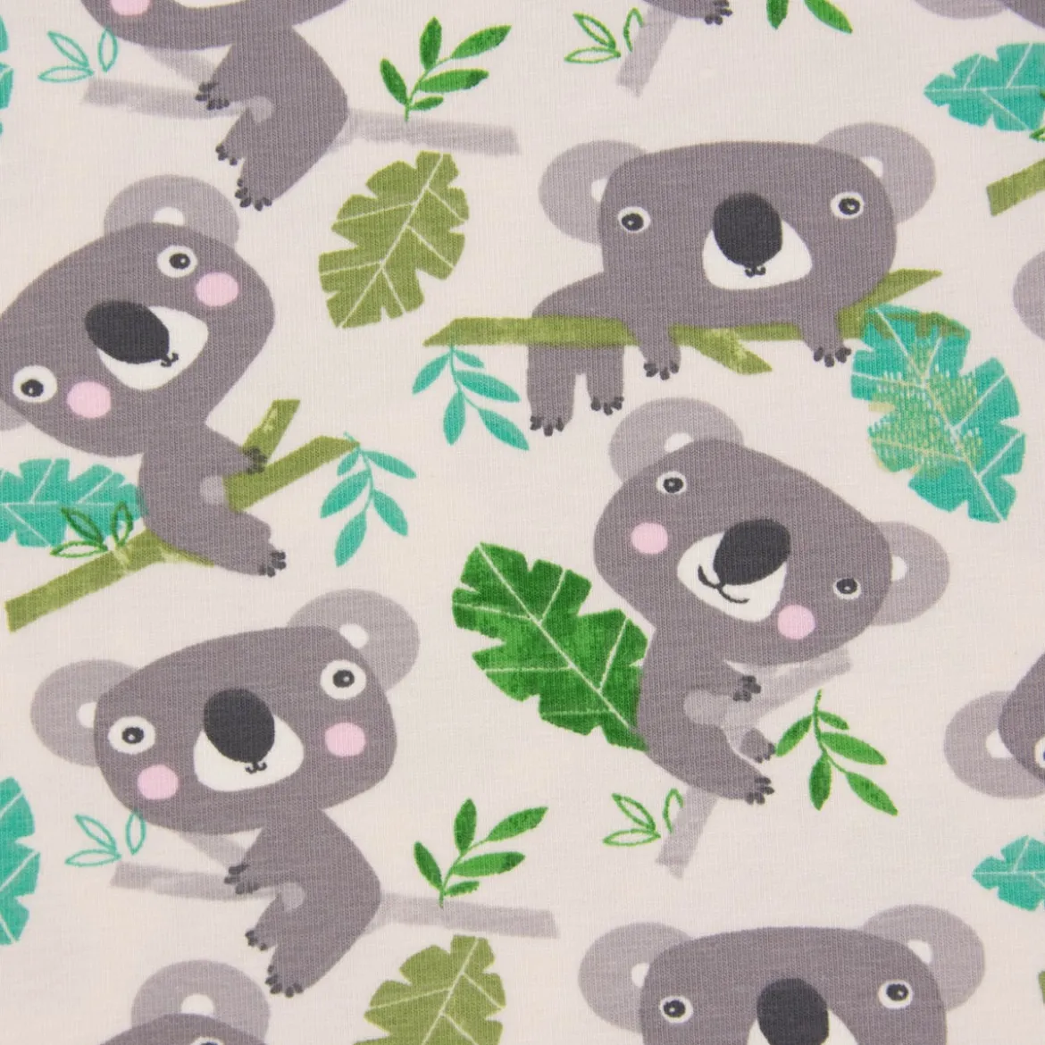 Baumwolljersey Jersey Koala Eukalyptus weiß grau grün 1,65m Breite