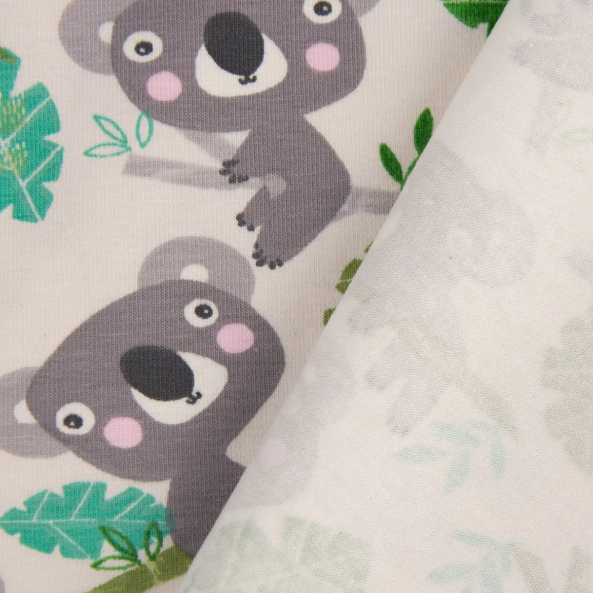 Baumwolljersey Jersey Koala Eukalyptus weiß grau grün 1,65m Breite