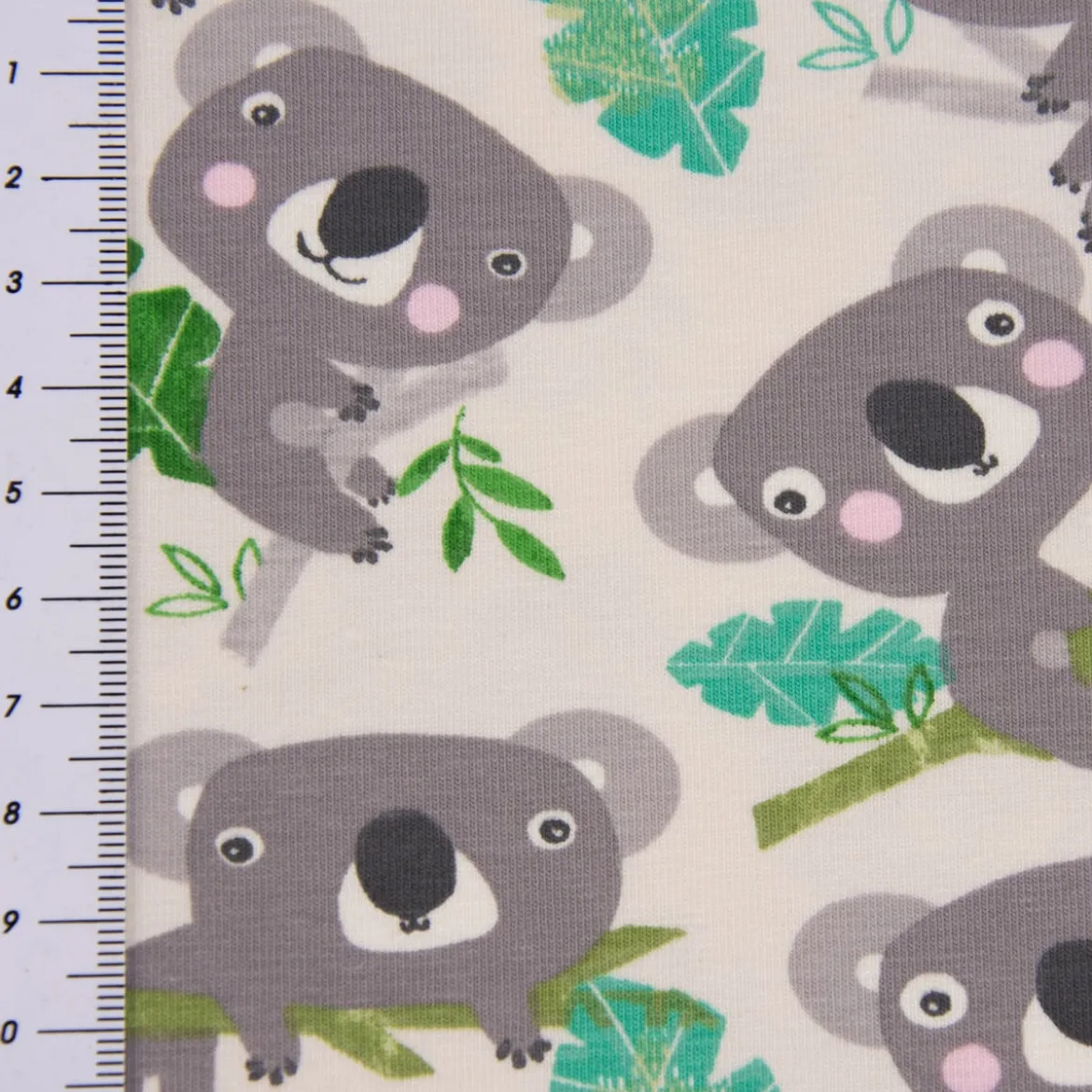 Baumwolljersey Jersey Koala Eukalyptus weiß grau grün 1,65m Breite